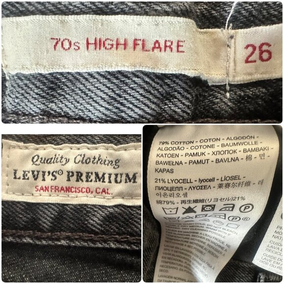 Levis 70s High Rise Flare Jeans Womens 26 Black Wide Leg Relaxed Fit Western - Picture 6 of 16